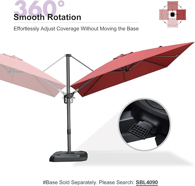 PURPLE LEAF 9 Feet Square Cantilever Umbrella Patio Umbrella with Base Outdoor Umbrella Aluminum Offset with 360-degree Rotation for Garden Deck Pool Patio Terra - Image 8