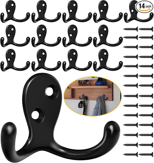 14 Pack Coat Hooks, Heavy Duty Double Prong Coat Hooks Wall Mounted by Homanu