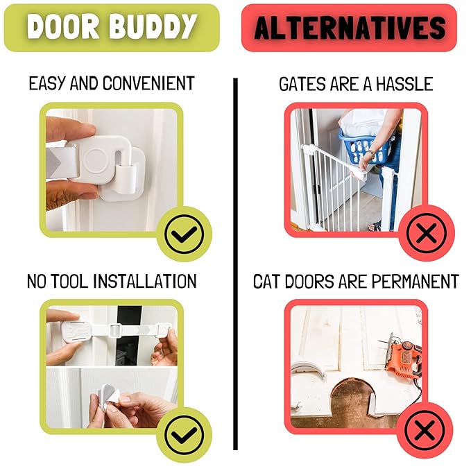 Door Buddy Child Proof Door Lock & Cat Door Stopper. Adjustable Door Strap - Image 5