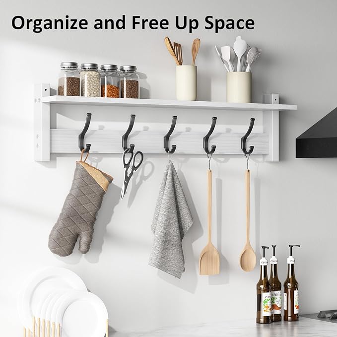 Coat Rack Wall Mount with Shelf, 29 Inch Coat Hanger Walls Mounted, Hat Rack - Image 6
