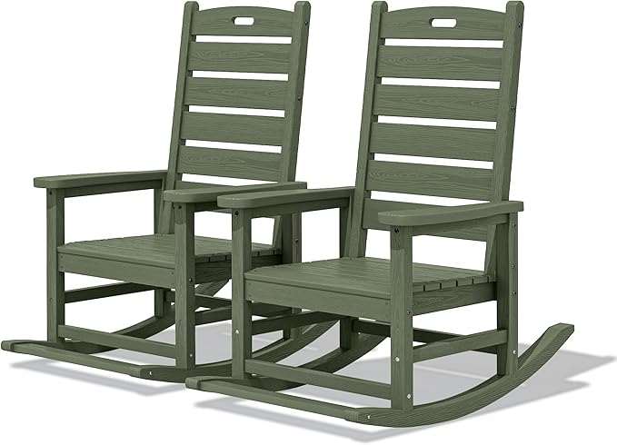 SERWALL Outdoor Rocking Chair Set of 2, Oversized Rocking Chair with Footboard for Adults, HDPE All Weather Resistant Rocking Chairs for Patio, 350lbs Weight Capacity,Avocado Green by SERWALL