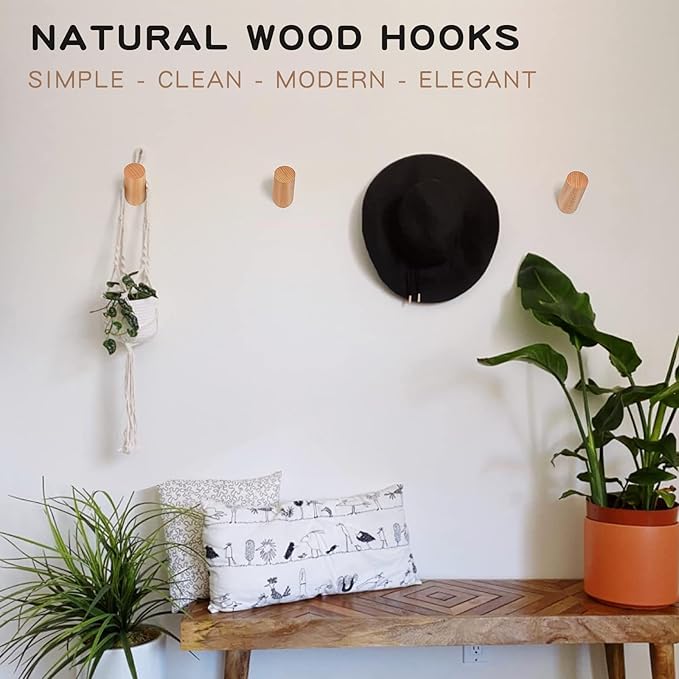 Wooden Wall Hooks, 2 Pack Coat Hooks Wall Mounted - Image 3