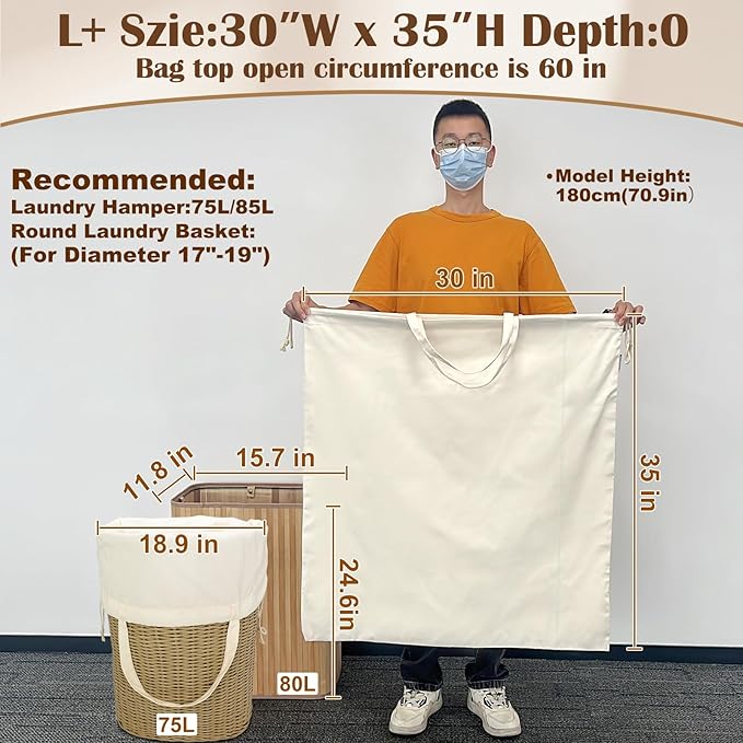 Canvas Laundry Bag with Handles & Drawstring Closure 30”Wx35"H, Thick Canvas - Image 3