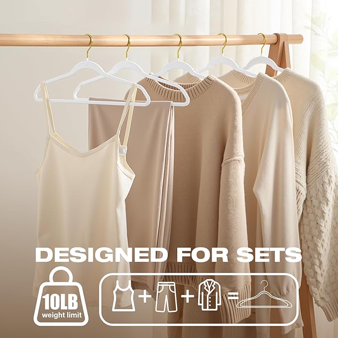 50 Pack White Velvet Hangers, Non Slip, Heavy-Duty, Space Saving, - Image 6