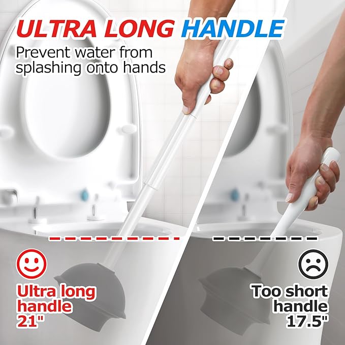 2Pack 2 in 1 Toilet Brush and Plunger Set, Extended Handle Plunger，Toilet Bowl - Image 2