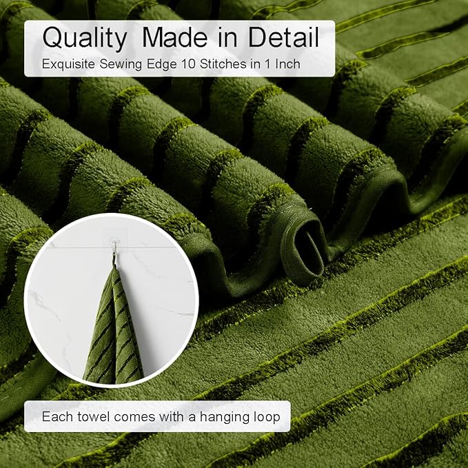 8 Pcs Army Green Cabana Stripe Large Bath Towel Set Oversized Bath Sheet-2 Bath - Image 6