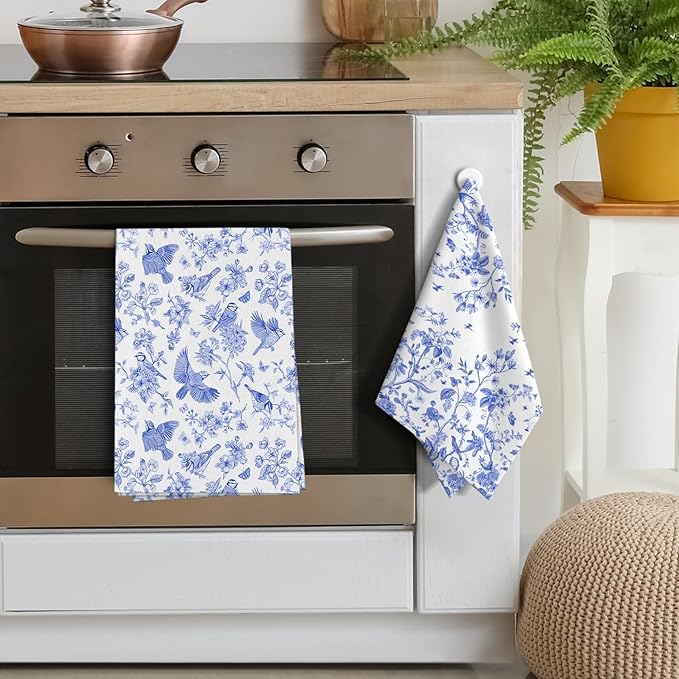 Chinoiserie Floral Kitchen Dish Towels 16x24 Inch, Chinoiserie Decor - Image 4