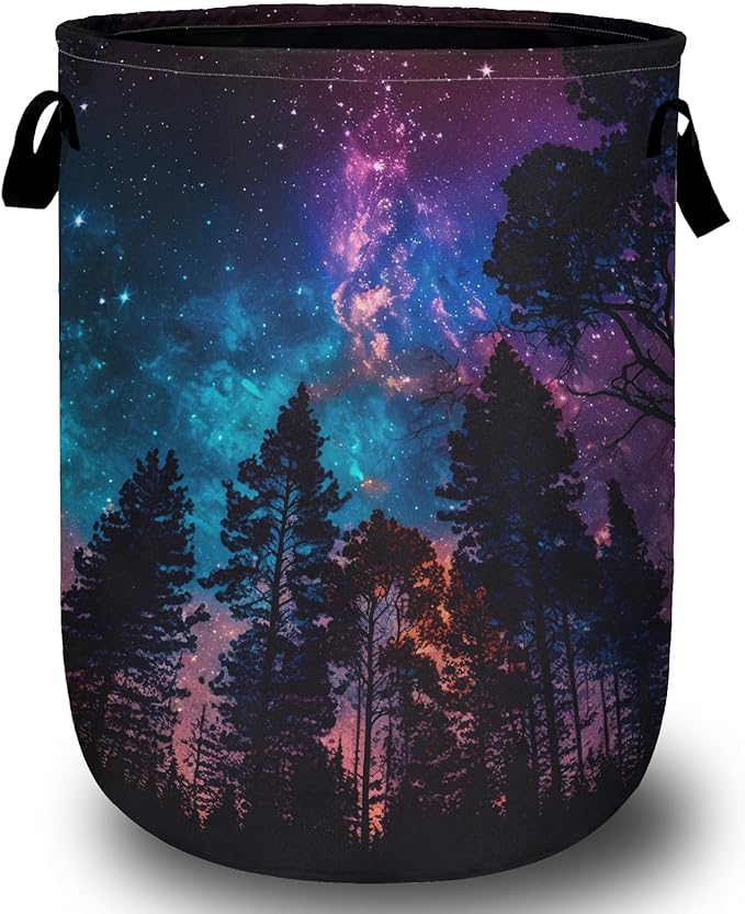 Purple Galaxy Forest Laundry Basket, Laundry Hamper Collapsible Oxford Cloth by ANTJOO