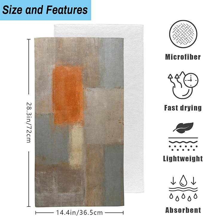 Orange and Brown Neutral Abstract Art Painting Hand Towel Set of 2, Abstract - Image 2