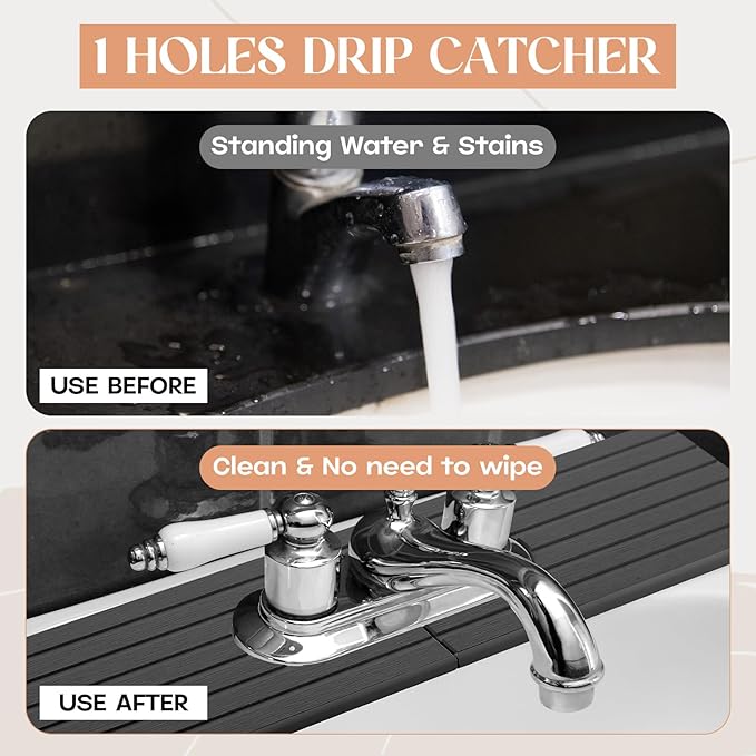 an Oval Hole Gray Faucet Mat for Kitchen Sink Bathroom 17.32" x 4.6" Kitchen - Image 4
