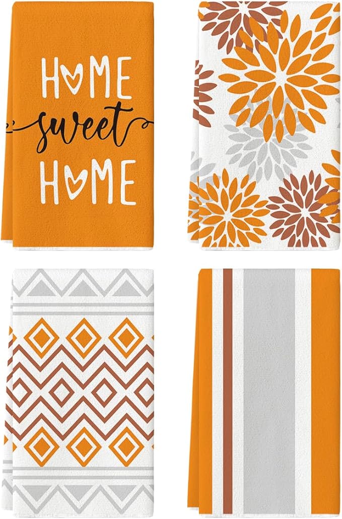 Artoid Mode Orange Stripes Home Sweet Home Boho Kitchen Towels Dish Towels by ArtoidMode