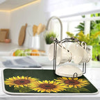 ALAZA Sunflower with Leaves On Dark Dish Drying Mat - Image 5