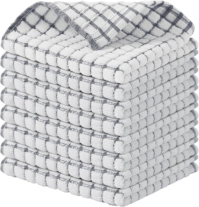 Kitinjoy Cotton 8 Pack Terry Kitchen Dish Cloths, 12 x 12 Inches Super Soft and by Kitinjoy