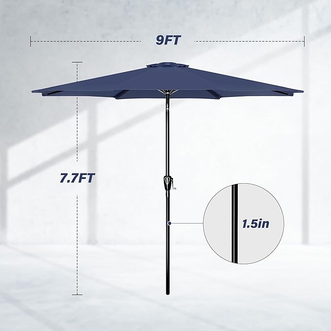 Simple Deluxe 9' Patio Umbrella Outdoor Table Market Yard Umbrella with Push Button Tilt/Crank - Image 3