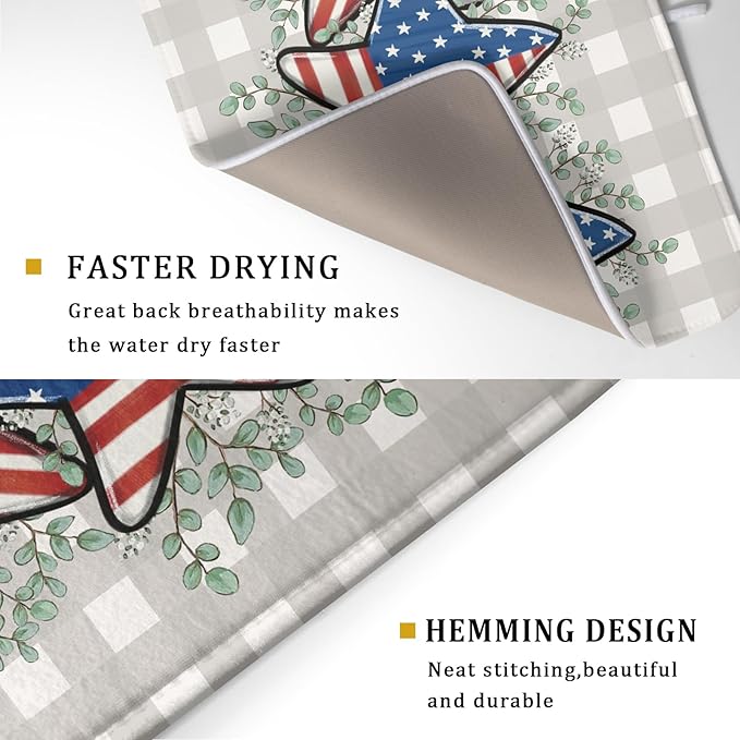 Patriotic Dish Drying Mat for Kitchen Counter Cute Stars 4th of July Holiday - Image 3