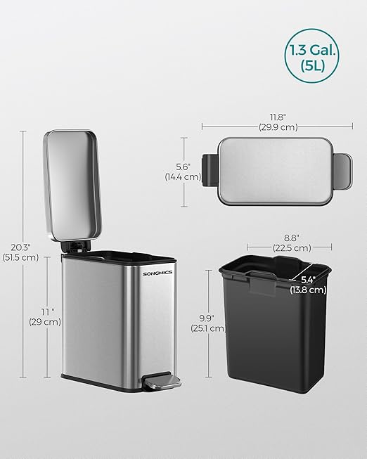 SONGMICS Bathroom Trash Can, 1.3 Gallon Small Trash Bin - Image 6