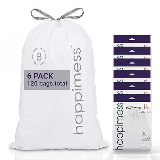 happimess 5.3 Gallon Drawstring Trash Bags, Heavy Duty LDPE Liners by Happimess