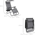 Best Choice Products Folding Zero Gravity Outdoor Recliner Patio Lounge Chair w/Adjustable Canopy Shade, Headrest, Side Accessory Tray, Textilene Mesh - Gray - Image 3