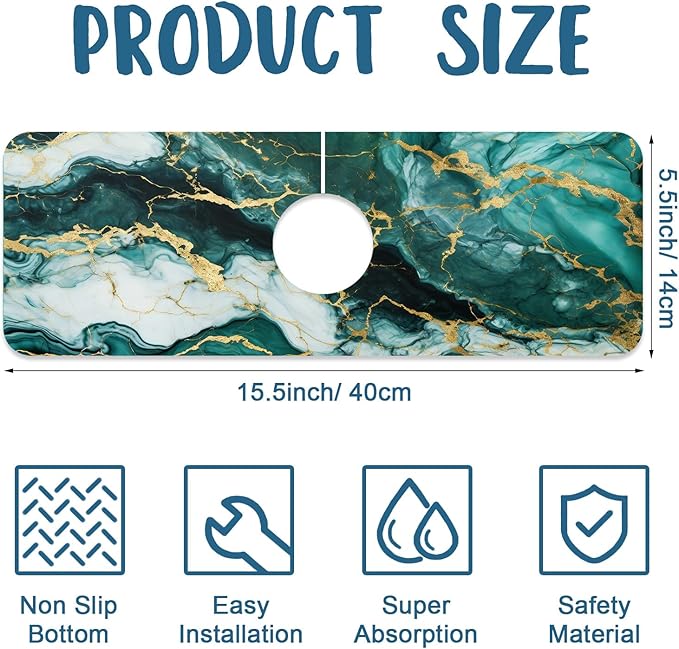 Green Marble Sink Faucet Absorbing Mat Liquid Gold Marble Super Absorbent Fast - Image 2