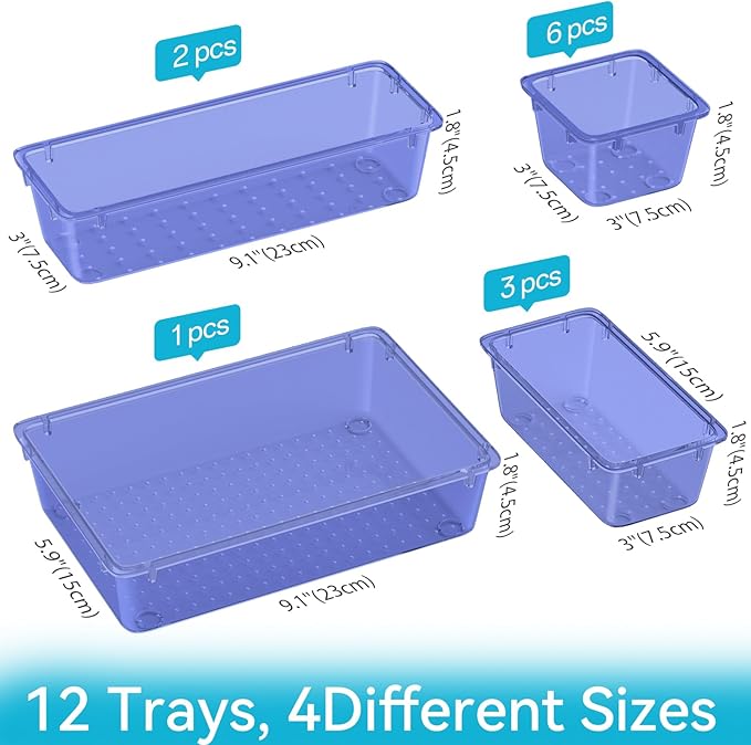 12 PCS Drawer Organizer Set, 4 Sizes Tool Storage Trays - Image 4