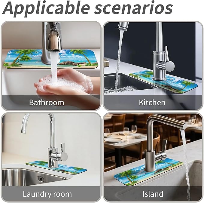 Kitchen Sink Splash Guard，Summer coconut Beach dolphins Faucet Mat Sink - Image 7