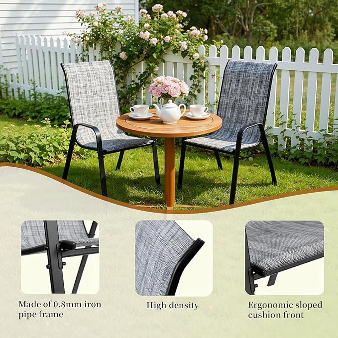 MAMIZO Patio Dining Chairs, Stackable All Weather Teslin Chair, Heavy Duty Outdoor Breathable Chairs Set, w/Armrests, Upgraded Chair FeetW/Strenthened Iron Spacers, 330 LBS (6, Grey) - Image 5