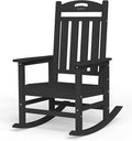 Oversized Outdoor Rocking Chair, High Back Porch Rocker Chair, HDPE All Weather Resistant Rocking Chairs for Patio, 380lbs Weight Capacity, Black by Suunyn