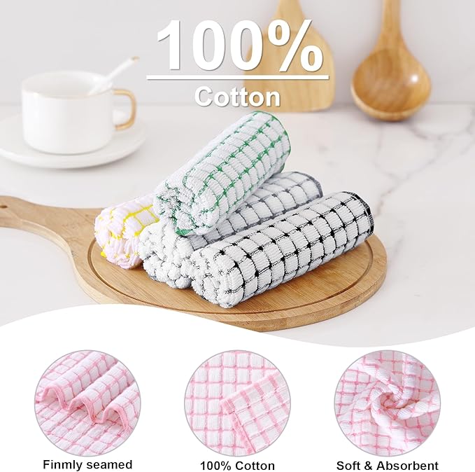 Kitinjoy Cotton 24 Pack Terry Kitchen Dish Cloths, 12 x 12 Inches Super Soft - Image 2