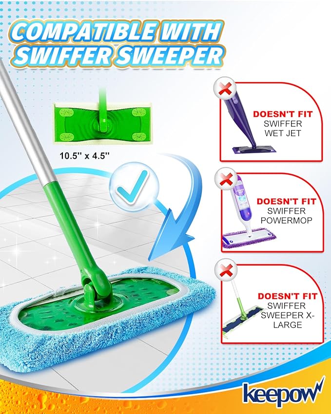 KEEPOW Reusable Dry Sweeping Cloths Microfiber Wet Pads Refill Compatible - Image 2