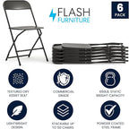 Flash Furniture Hercules Series Plastic Folding Chairs for Parties and Weddings, Stackable Commercial Event Seats with 650-lb. Static Weight Capacity, Set of 6, Black - Image 3