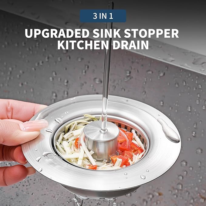 3-in-1 Kitchen Sink Drain Strainer Stopper – 304 Stainless Steel Pop Up Sink - Image 7