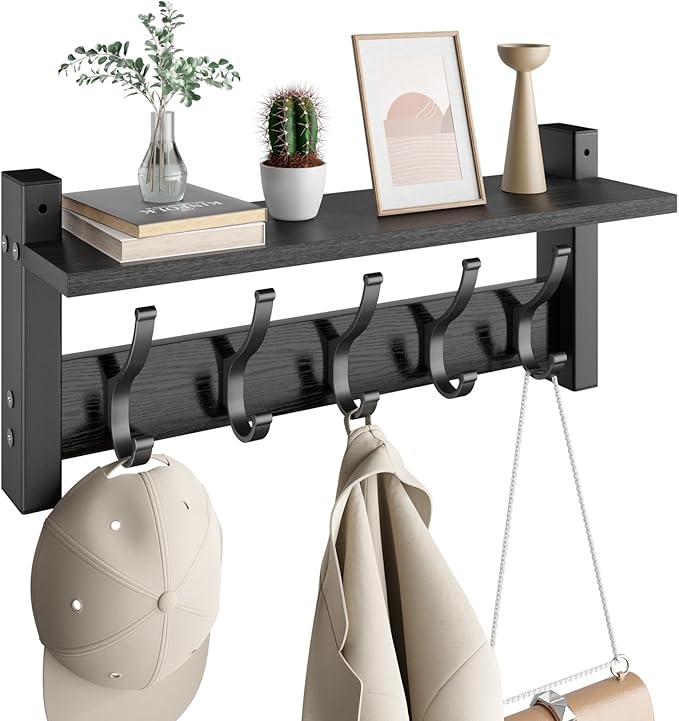 Coat Rack Wall Mount with Shelf, 17.1 Inch Coat Hanger Walls Mounted, Hat Rack by Optish