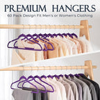 HOUSE DAY Noble-Purple Velvet Hangers 60 Pack, Non Slip Clothes Felt Hanger - Image 8