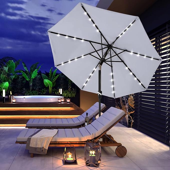 ABCCANOPY Durable Solar Led Patio Umbrellas with 32LED Lights 11FT (Light Gray) - Image 9