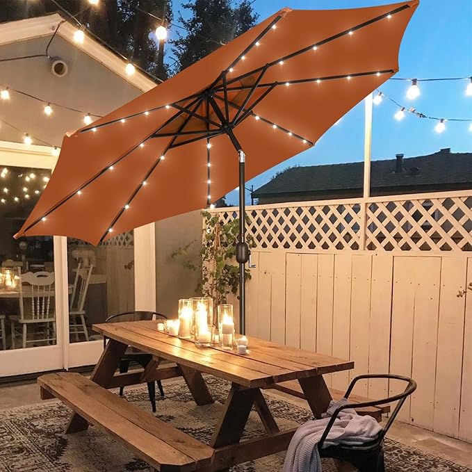 Blissun 9 ft Solar Umbrella with 32 LED Lights for Garden, Deck, Backyard (Rust) - Image 7