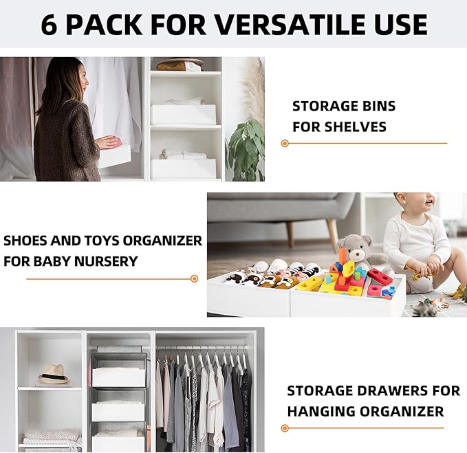 Criusia Drawer Organizer Clothes 6 Pack White- Dresser Organizer Bins - Image 5