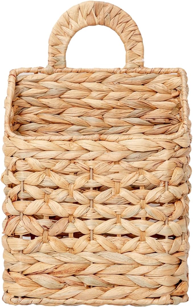 Wicker hanging basket, Water Hyacinth Wall Basket, Rustic Handwoven Hanging by QingtuHome