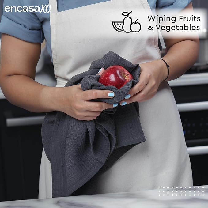 Encasa XO Kitchen Dish Towels Set | Grey | Waffle Weave and Flat Hand Tea Towel - Image 3