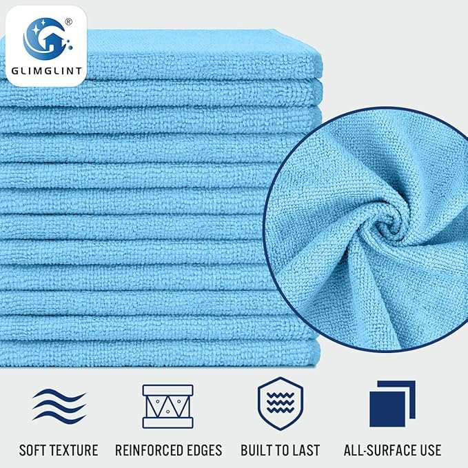 GLIMGLINT Blue Microfiber Cleaning Cloth, 12PK Reusable Cleaning Rags, Highly - Image 3