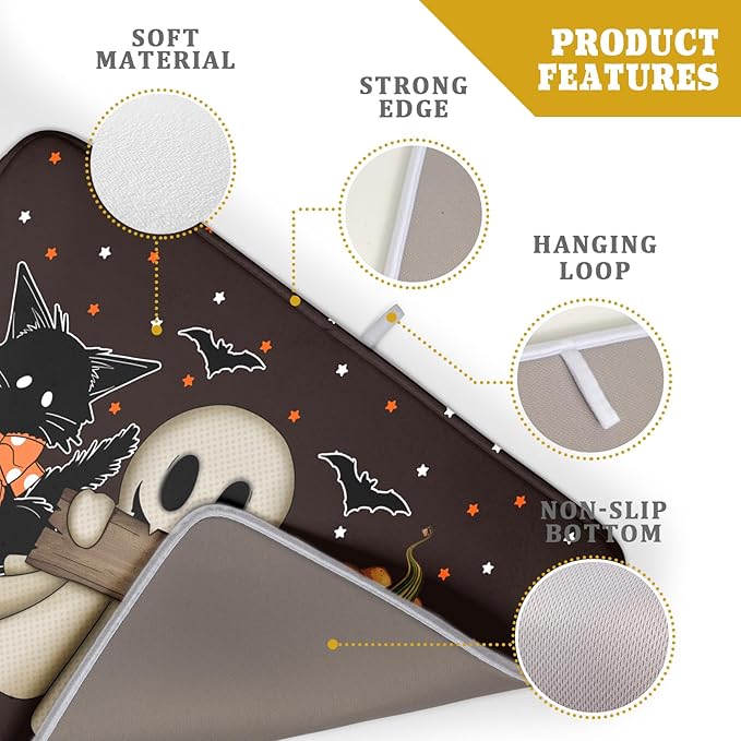 Giwawa 18"x24" Halloween Dish Drying Mat Spooky Pumpkin Ghost Black Cat Bats - Image 4