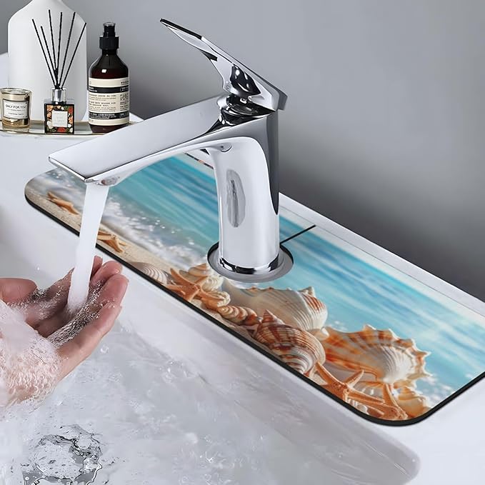 Faucet Draining Mat For Kitchen Sink, Beach Seashells Starfish Diatom Mud - Image 7