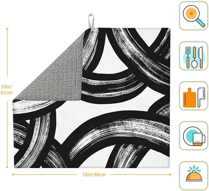Black and White Abstract Curved Dish Drying Mats, Absorbent Microfiber Modern - Image 6