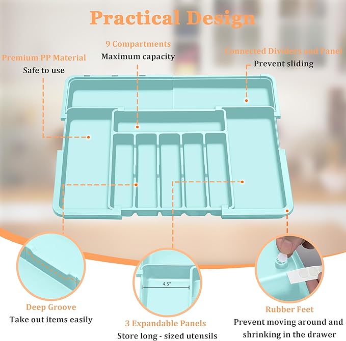 Silverware Organizer Expandable Kitchen Utensil Drawer Organizer Large BPA Free - Image 6