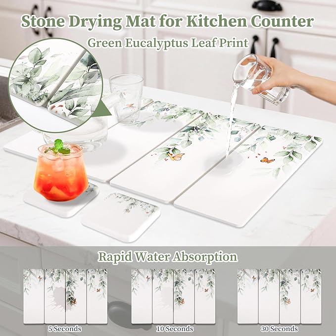 Large Stone Dish Drying Mat for Kitchen Counter, Foldable Diatomaceous Earth - Image 3