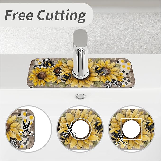Kitchen Sink Splash Guard，Sunflower-with bumblebees Faucet Mat Sink - Image 5
