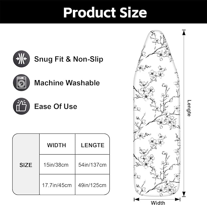 Floral Ironing Board Cover 17.7"x49", Standard Size Iron Board Covers - Image 3