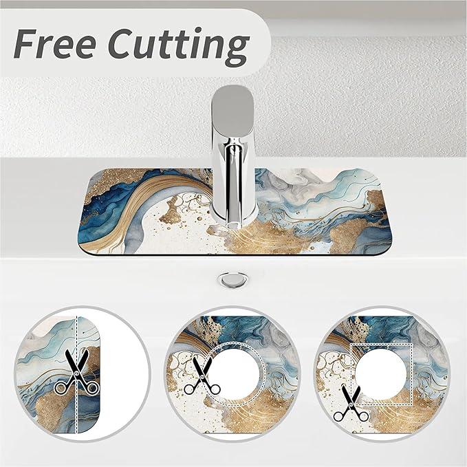 Kitchen Sink Splash Guard，Natural blue and gold marble Faucet Mat Sink - Image 5