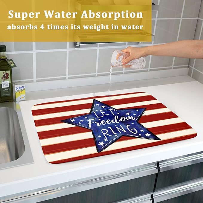 Patriotic Watercolor Stars Stripes Dish Drying Pad 18 x 24 Inch - Image 7