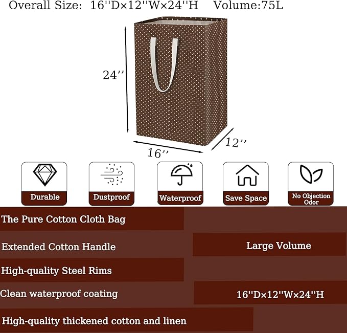 Waterproof Laundry Hamper 75L Collapsible Laundry Basket Extended Cotton Handle - Image 2