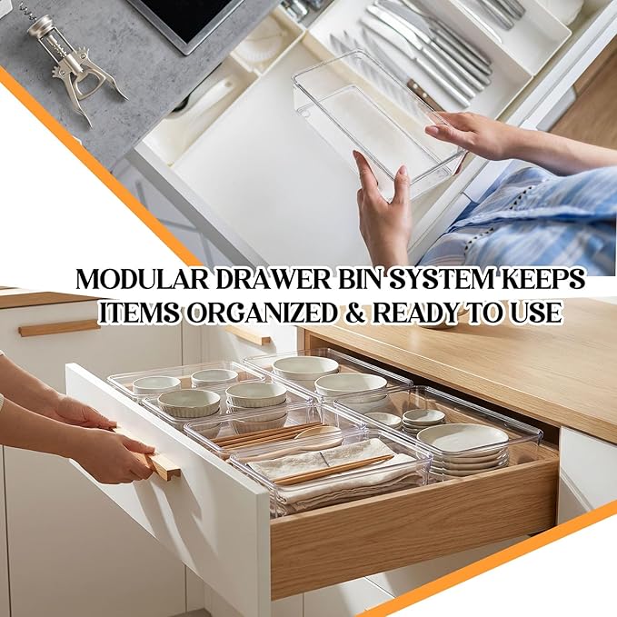 Maitys 12 Pcs Clear Drawer Organizer 9 x 6 x 2 Inches Plastic Rectangle Trays - Image 3